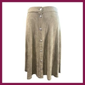 Harmony + Havoc A-Line Button Front Skirt Midi Khaki Suede‎ Feel Size M